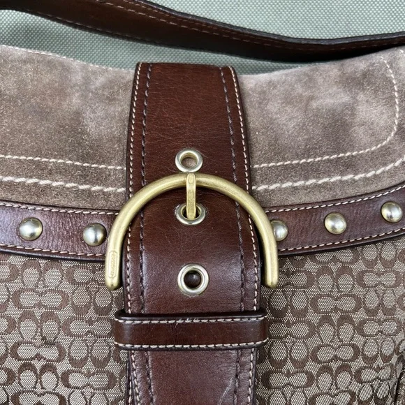 Coach Vintage Signature Soho Studded Brown Suede F11Rare Y2K Buckle Flap F11534 - Picture 4 of 10